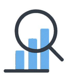 Minimal SEO tools icon with charts and search symbols